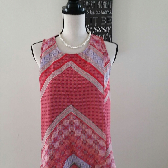 FOURTEEN PLACE SLEEVELESS CHEVRON HI-LOW BLOUSE M - Picture 7 of 8